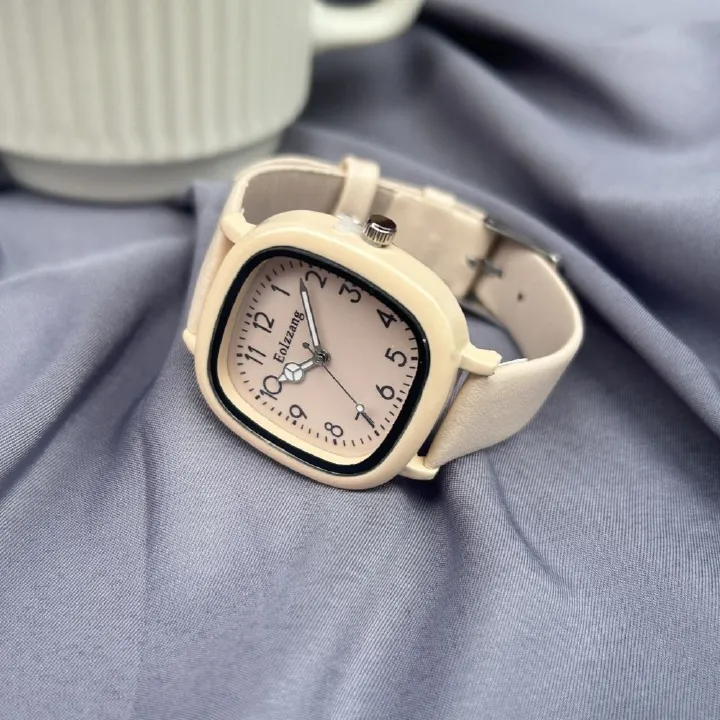 Africa 2024 milk tea apricot color multi-color square belt watch female student Party casual net red high appearance level niche high sense simple watch send classmates send daughter