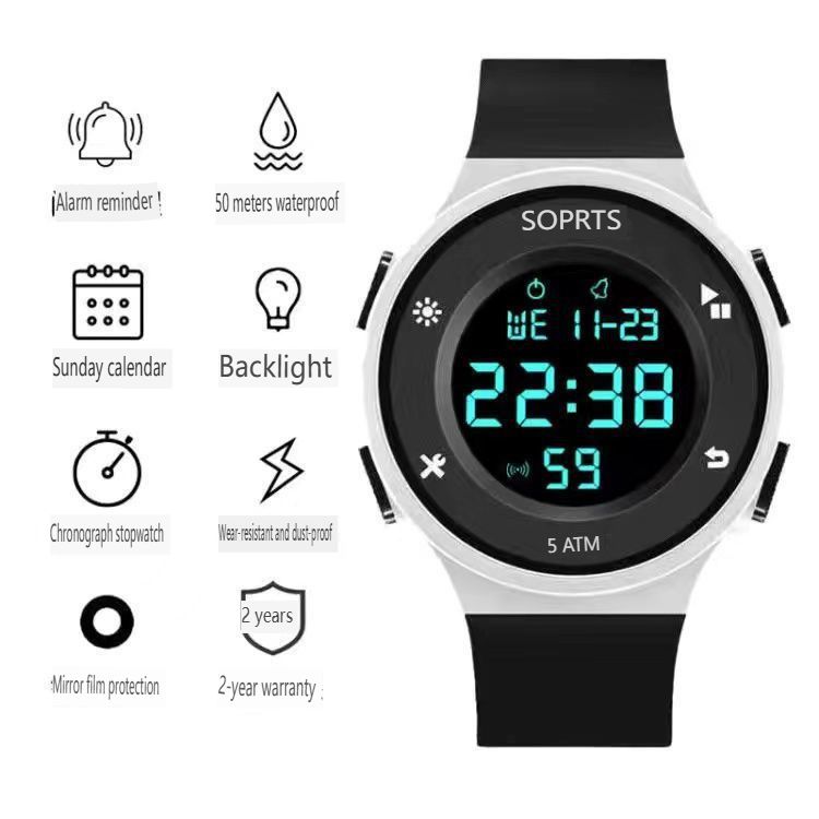 Africa multi-color digital watch multi-functional watch sports fashion glow-in-the-dark men and women trend students party round big dial star with the same mode