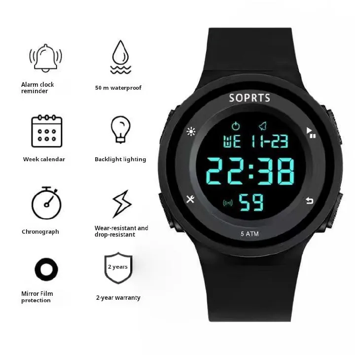 Africa multi-color digital watch multi-functional watch sports fashion glow-in-the-dark men and women trend students party round big dial star with the same mode