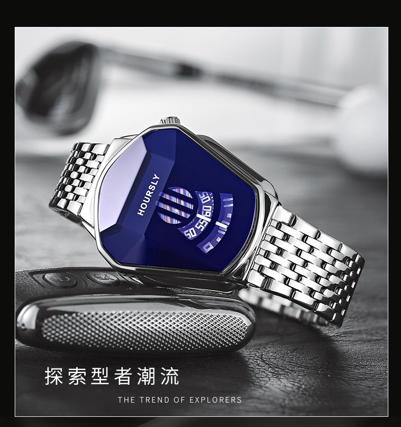 2024 Hoursly Innovative Explorer's Stainless Steel Business Men's Watches Snake Head Locomotive 30M Waterproof Students' Cool Wristwatches + Luxury Gift Box Girlfriends Husband's Birthday Holiday Gift