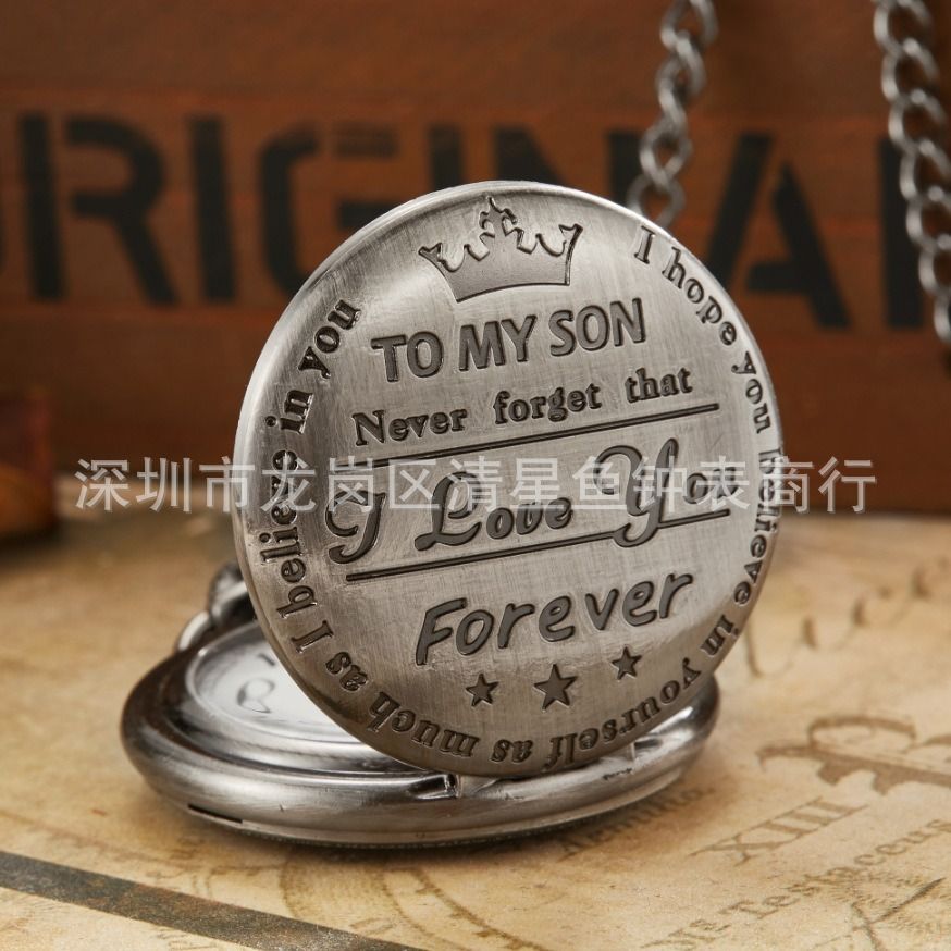2024 Africa Europe America New To My Son Husband Grandpa Daughter Engraved Retro Quartz Pocket Watch Pendant Retro Pocket Watch Necklace English Word Fashion Engraved Gift Jewelry Keychain