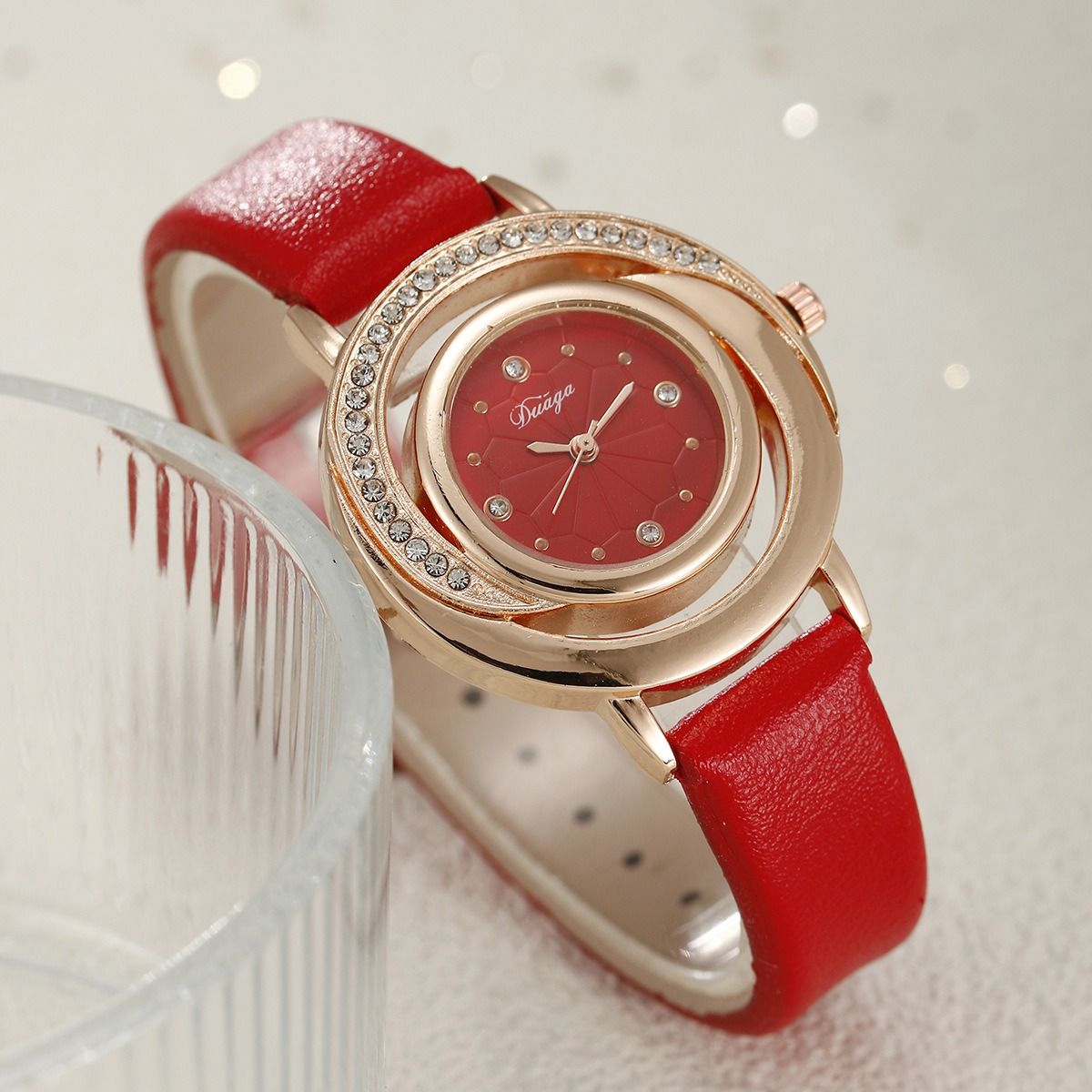 2024 Africa New Simple Women's Watch Set with Diamond Light Luxury Belt Quartz Watch Women's Ring Earrings Necklace Set Lovers' Ladies Leisure Metal Watches+ Girlfriends Wife's Gift