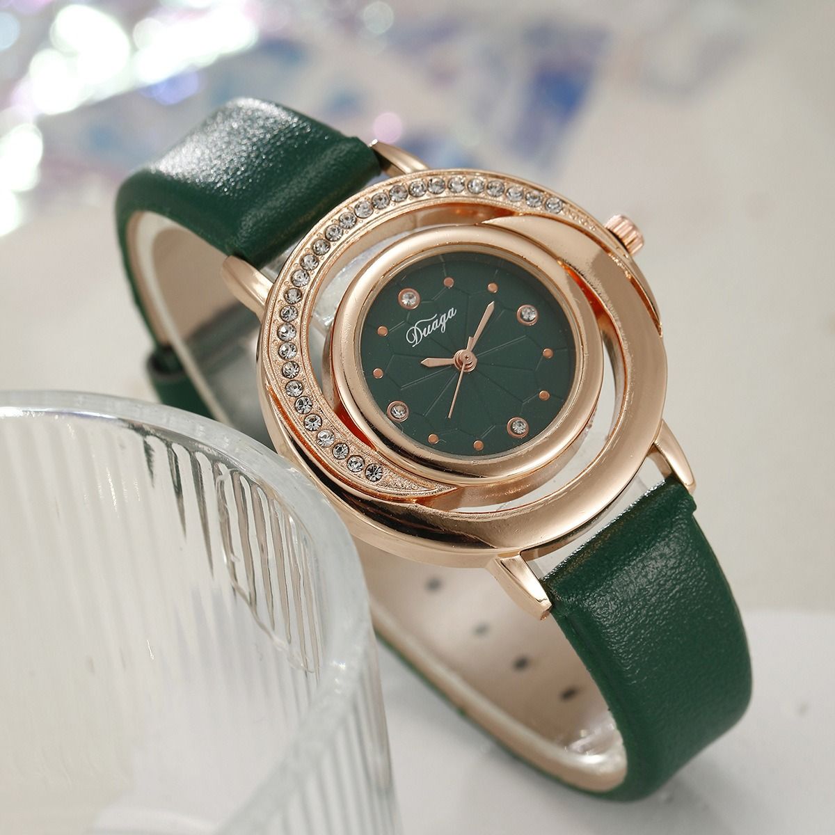 2024 Africa New Simple Women's Watch Set with Diamond Light Luxury Belt Quartz Watch Women's Ring Earrings Necklace Set Lovers' Ladies Leisure Metal Watches+ Girlfriends Wife's Gift