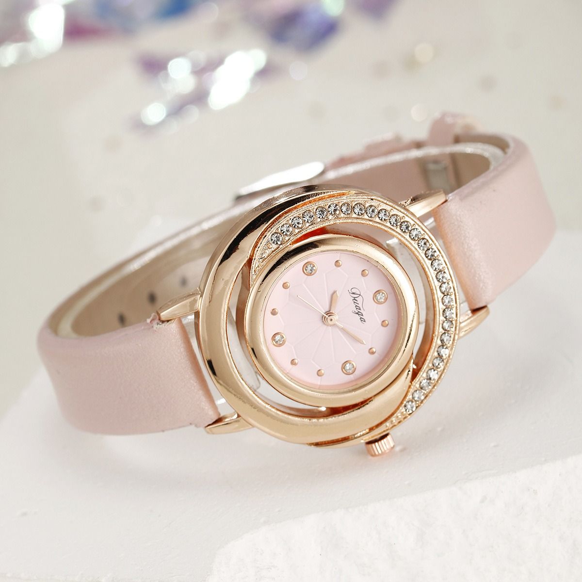 2024 Africa New Simple Women's Watch Set with Diamond Light Luxury Belt Quartz Watch Women's Ring Earrings Necklace Set Lovers' Ladies Leisure Metal Watches+ Girlfriends Wife's Gift