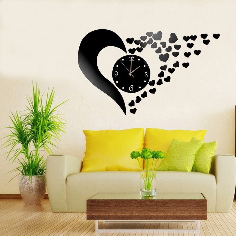 African PopularTure Love 3D Acrylic Mirror Decoration Wall Clock Sticker Modern Design DIY Living Room Dinning Room Meeting Room Big Heart Mirror Clock Wall Sticker Students 3D Art Wall Clock