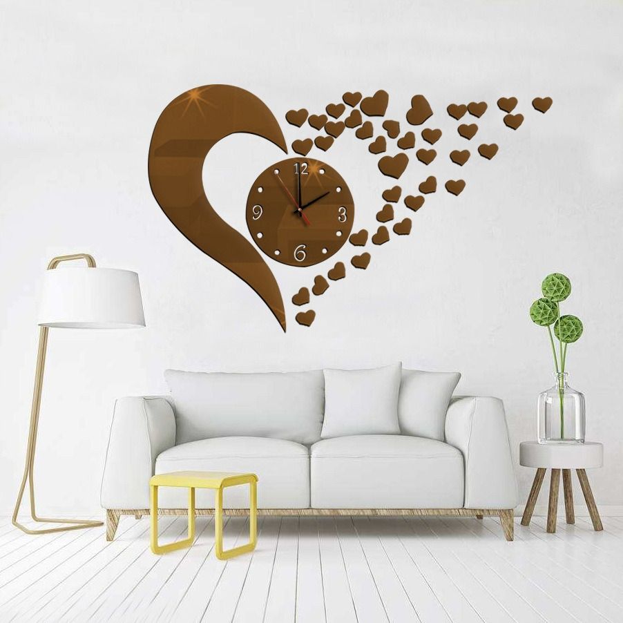 African PopularTure Love 3D Acrylic Mirror Decoration Wall Clock Sticker Modern Design DIY Living Room Dinning Room Meeting Room Big Heart Mirror Clock Wall Sticker Students 3D Art Wall Clock