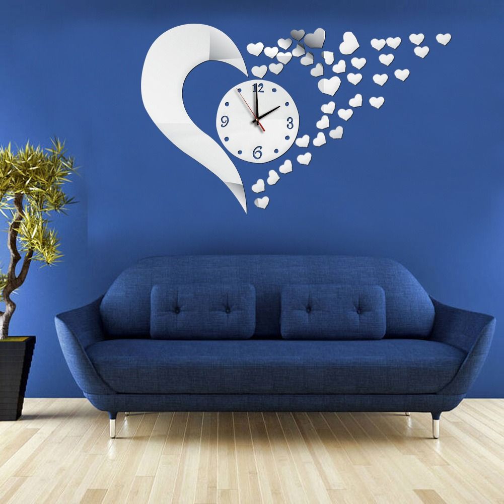 African PopularTure Love 3D Acrylic Mirror Decoration Wall Clock Sticker Modern Design DIY Living Room Dinning Room Meeting Room Big Heart Mirror Clock Wall Sticker Students 3D Art Wall Clock
