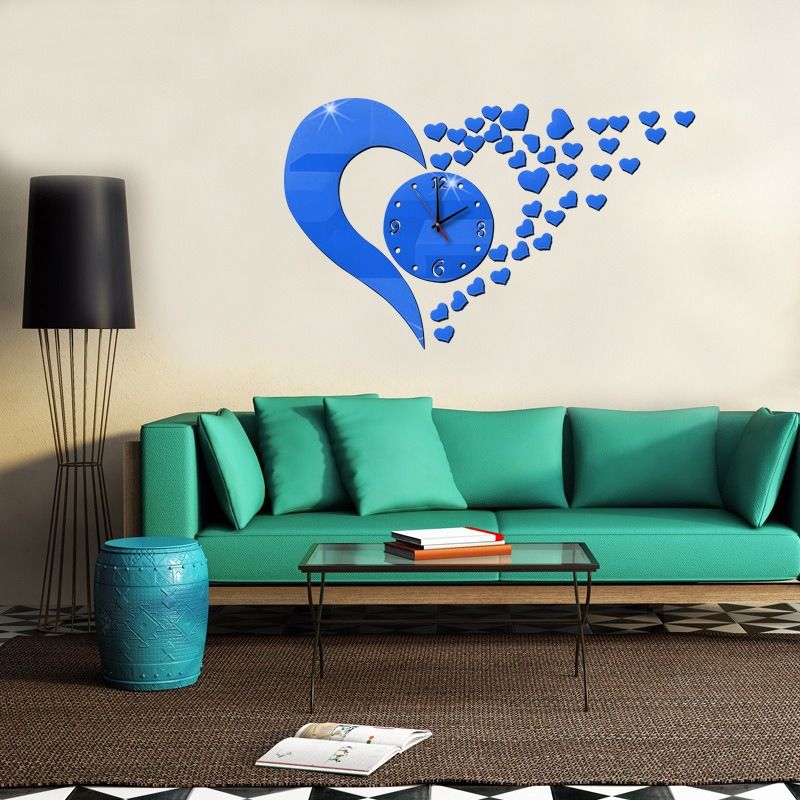 African PopularTure Love 3D Acrylic Mirror Decoration Wall Clock Sticker Modern Design DIY Living Room Dinning Room Meeting Room Big Heart Mirror Clock Wall Sticker Students 3D Art Wall Clock