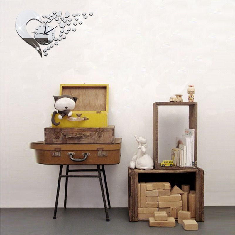 African PopularTure Love 3D Acrylic Mirror Decoration Wall Clock Sticker Modern Design DIY Living Room Dinning Room Meeting Room Big Heart Mirror Clock Wall Sticker Students 3D Art Wall Clock