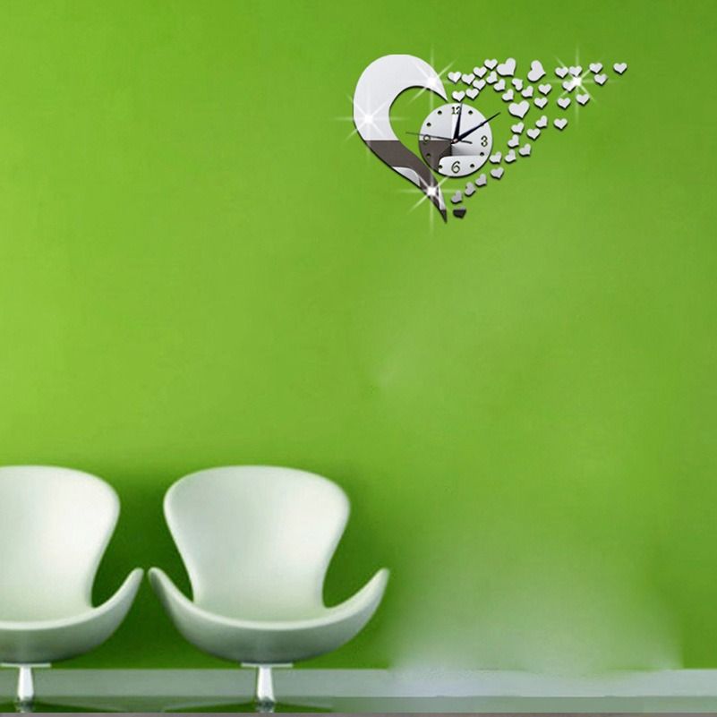 African PopularTure Love 3D Acrylic Mirror Decoration Wall Clock Sticker Modern Design DIY Living Room Dinning Room Meeting Room Big Heart Mirror Clock Wall Sticker Students 3D Art Wall Clock