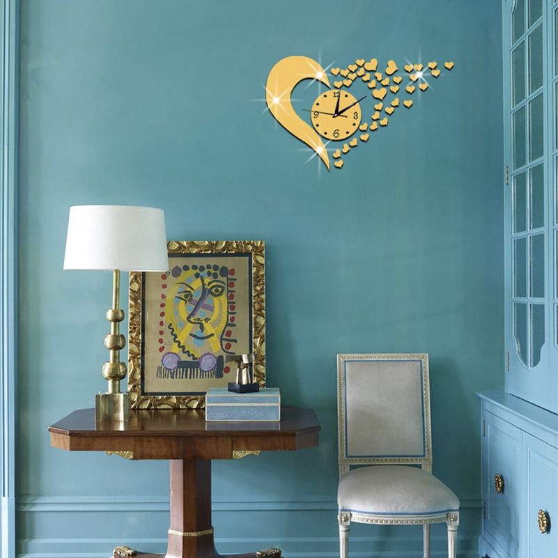 African PopularTure Love 3D Acrylic Mirror Decoration Wall Clock Sticker Modern Design DIY Living Room Dinning Room Meeting Room Big Heart Mirror Clock Wall Sticker Students 3D Art Wall Clock