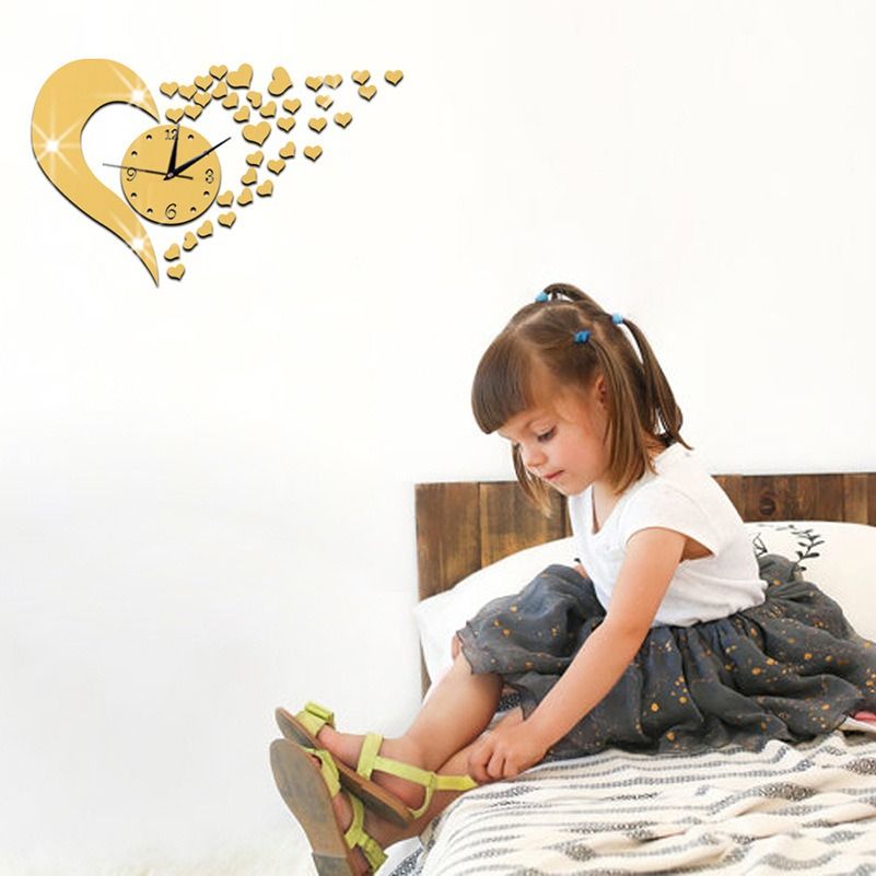 African PopularTure Love 3D Acrylic Mirror Decoration Wall Clock Sticker Modern Design DIY Living Room Dinning Room Meeting Room Big Heart Mirror Clock Wall Sticker Students 3D Art Wall Clock