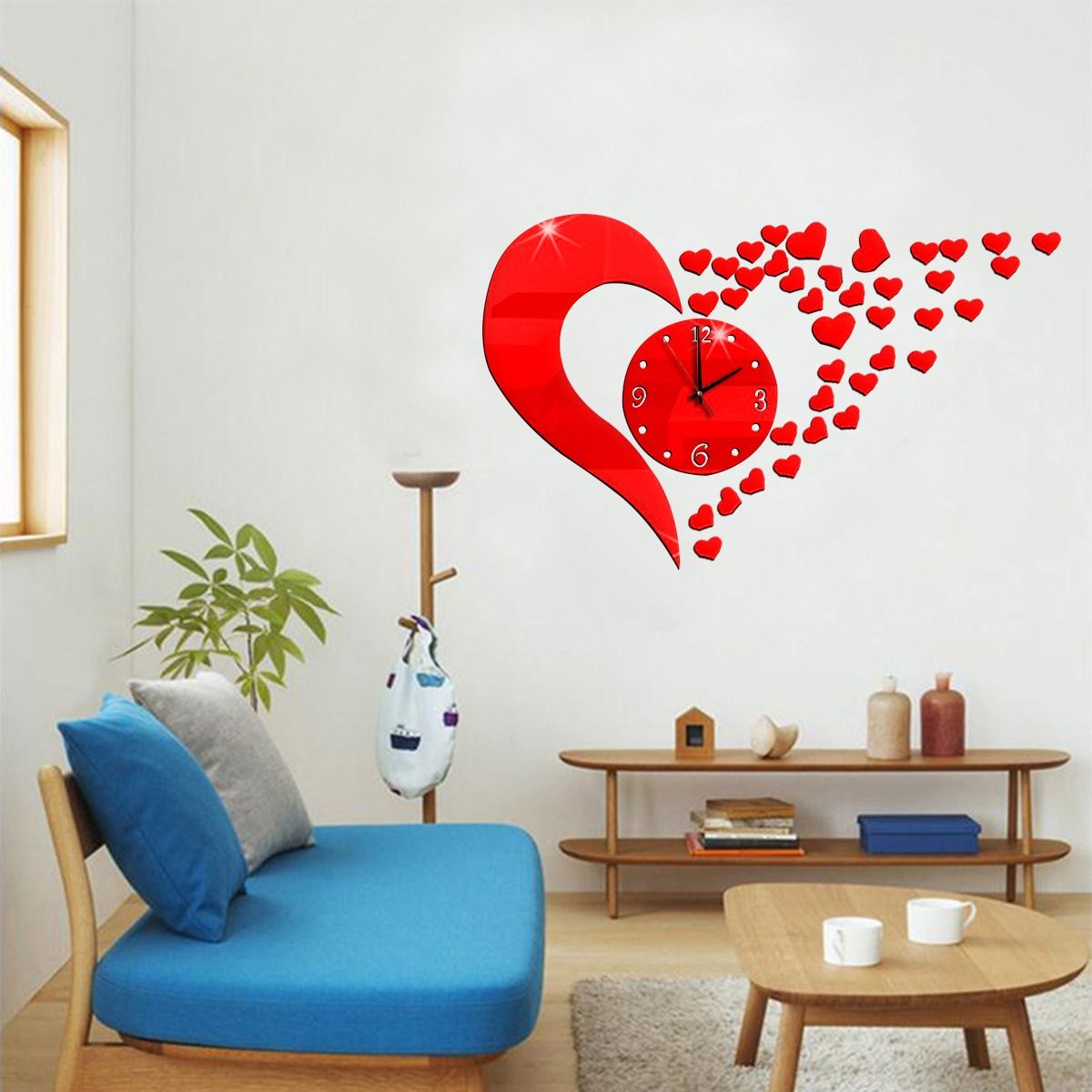 African PopularTure Love 3D Acrylic Mirror Decoration Wall Clock Sticker Modern Design DIY Living Room Dinning Room Meeting Room Big Heart Mirror Clock Wall Sticker Students 3D Art Wall Clock