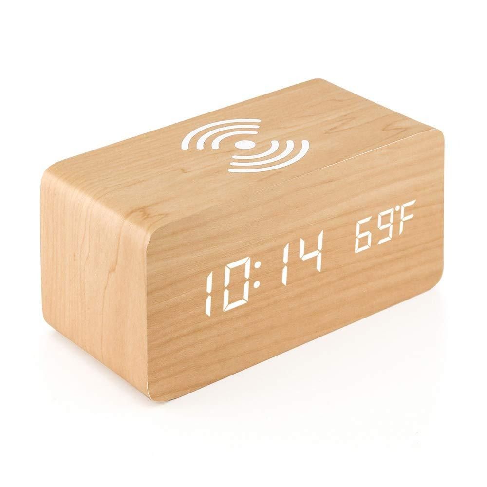 Africa multi-functional modern simple LED digital electronic alarm clock desktop charging clock wireless charging digital display wood clock factory wholesale