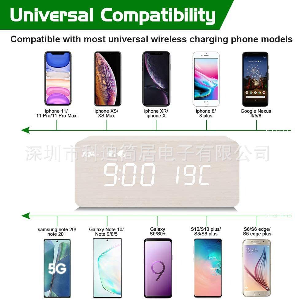 Africa multi-functional modern simple LED digital electronic alarm clock desktop charging clock wireless charging digital display wood clock factory wholesale