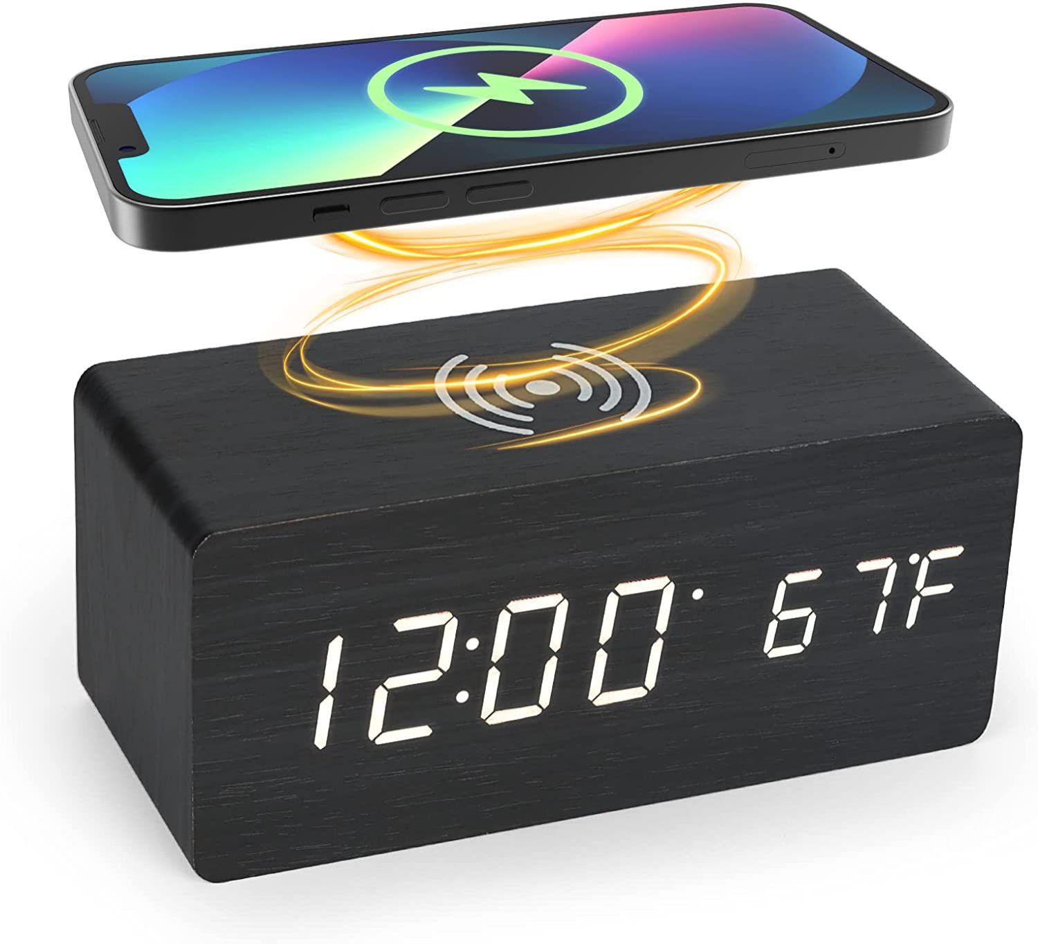 Africa multi-functional modern simple LED digital electronic alarm clock desktop charging clock wireless charging digital display wood clock factory wholesale