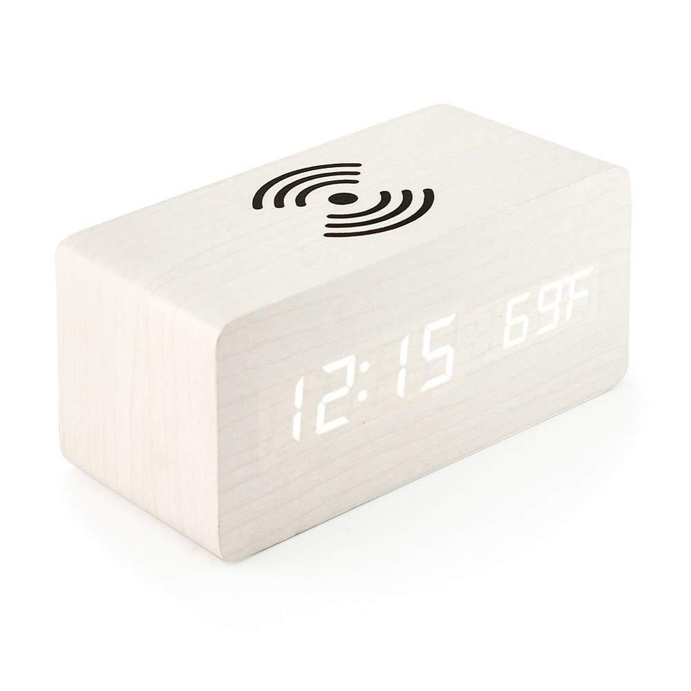 Africa multi-functional modern simple LED digital electronic alarm clock desktop charging clock wireless charging digital display wood clock factory wholesale