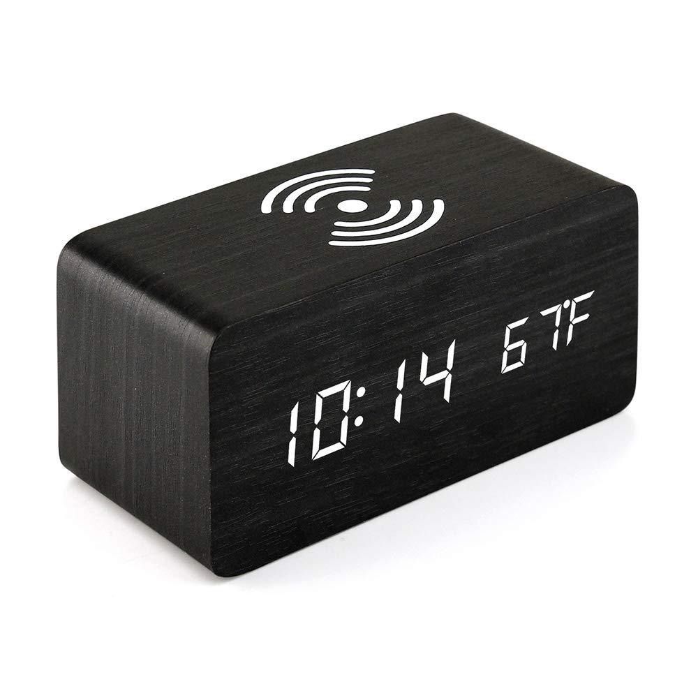 Africa multi-functional modern simple LED digital electronic alarm clock desktop charging clock wireless charging digital display wood clock factory wholesale