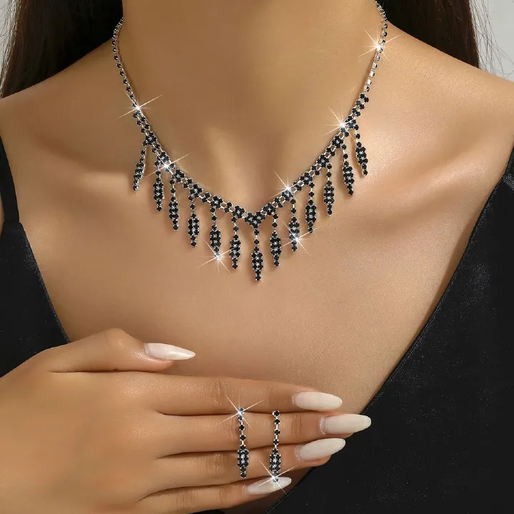 African cross-border bride Black fashion commuter luxury evening dress necklace earrings set Wedding ladies personality fashion set chain