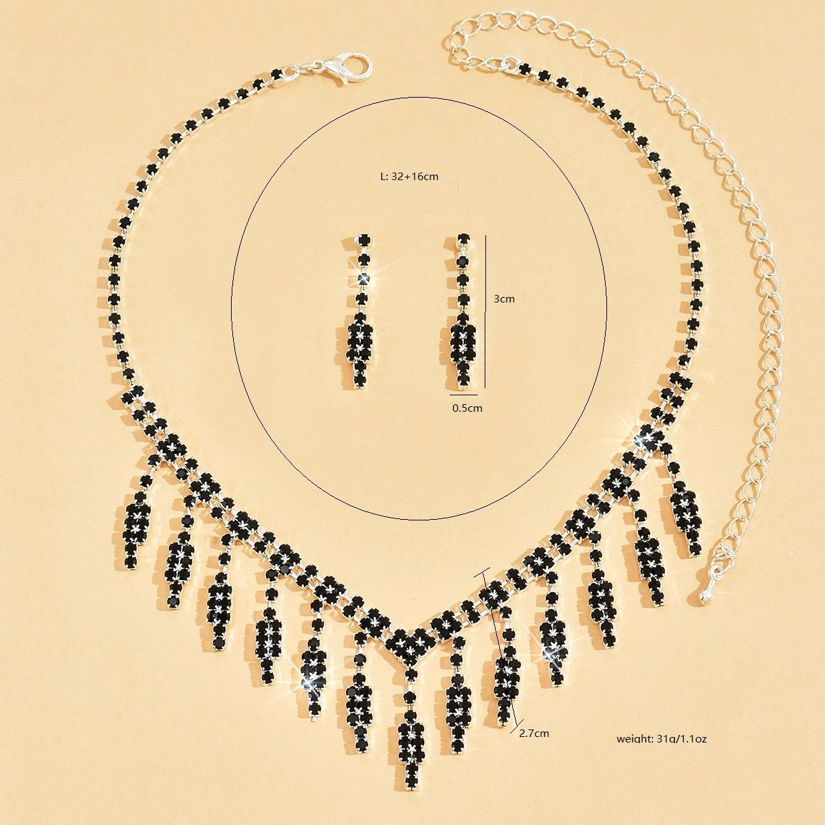 African cross-border bride Black fashion commuter luxury evening dress necklace earrings set Wedding ladies personality fashion set chain