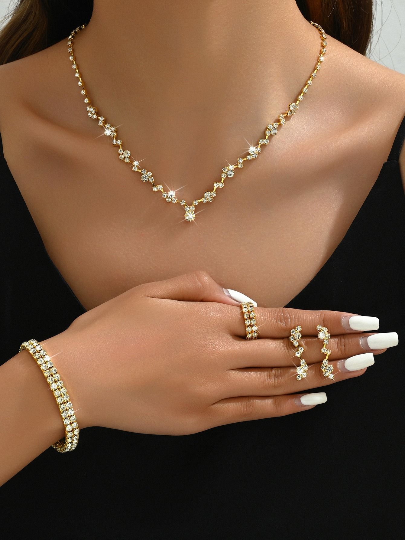 African cross-border bride Black fashion commuter luxury evening dress necklace earrings set Wedding ladies personality fashion set chain