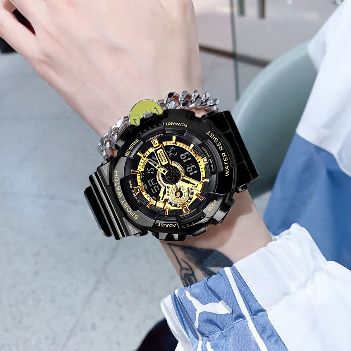 Africa 2024 Multifunctional Hipster Men's Watch Alarm Clock Sports Electronic Watch for Men's Middle and High School Students Luminous Function Natural Elements Pointer + Digit Personality Style