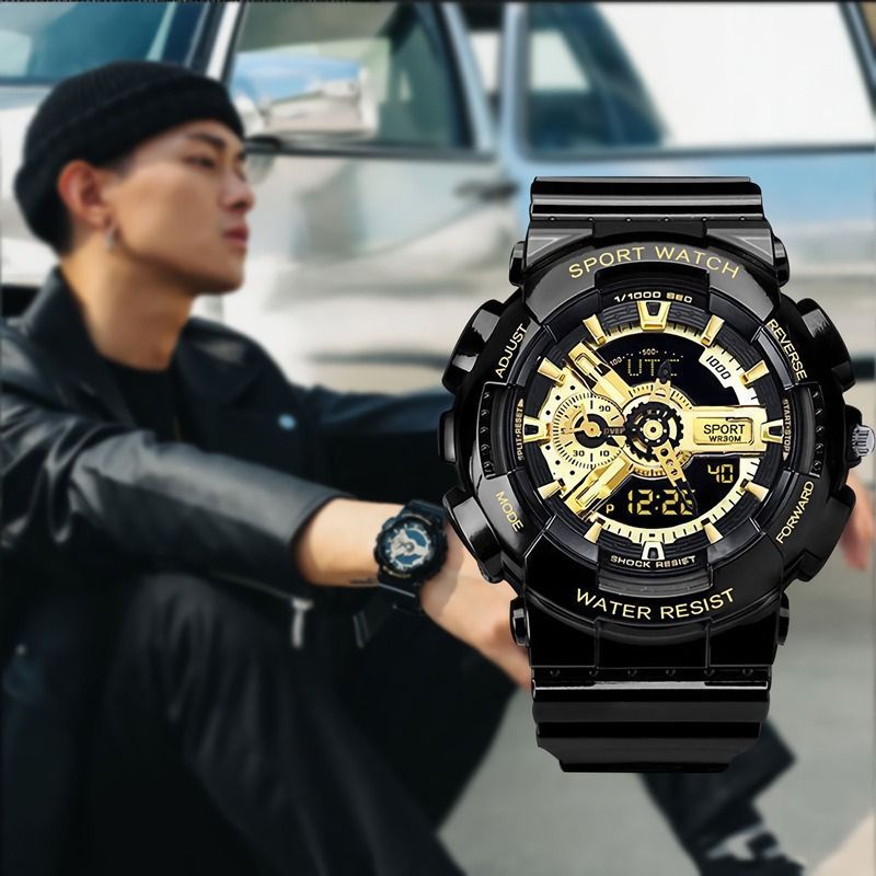 Africa 2024 Multifunctional Hipster Men's Watch Alarm Clock Sports Electronic Watch for Men's Middle and High School Students Luminous Function Natural Elements Pointer + Digit Personality Style