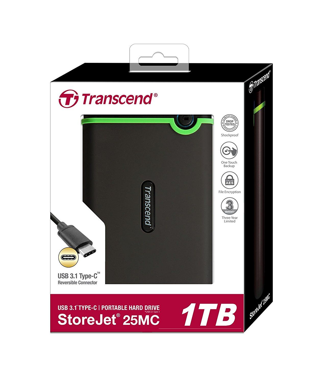 Transcend Hard Disk - 1TB USB 3.1 - Black/Stylish and compact design Durable & High quality Low profile for easy connectivity Simple drag and drop technology