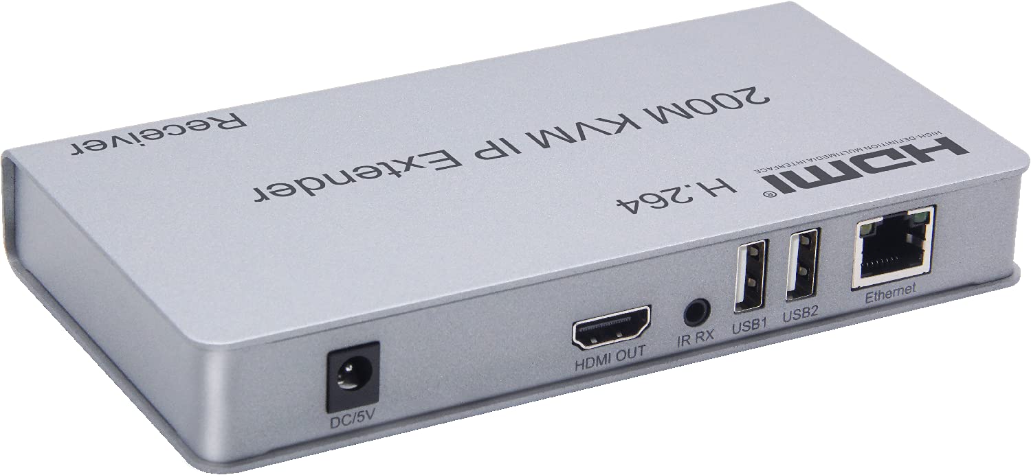 200M HDMI KVM IP Extender, Over IP RJ45 Ethernet CAT6 6A Transmitter Receiver 1 TX to 20 RX and Cascade Connection USB Keyboard Mouse Over UTP/STP H.264 (RX)
