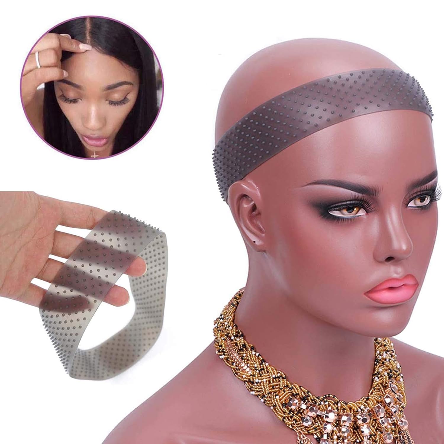 2 Pieces Adjustable Silicone Wig Headband Fix Non Slip Wig Bands Seamless Grip Strong Holder for Men Women Sports Yoga
