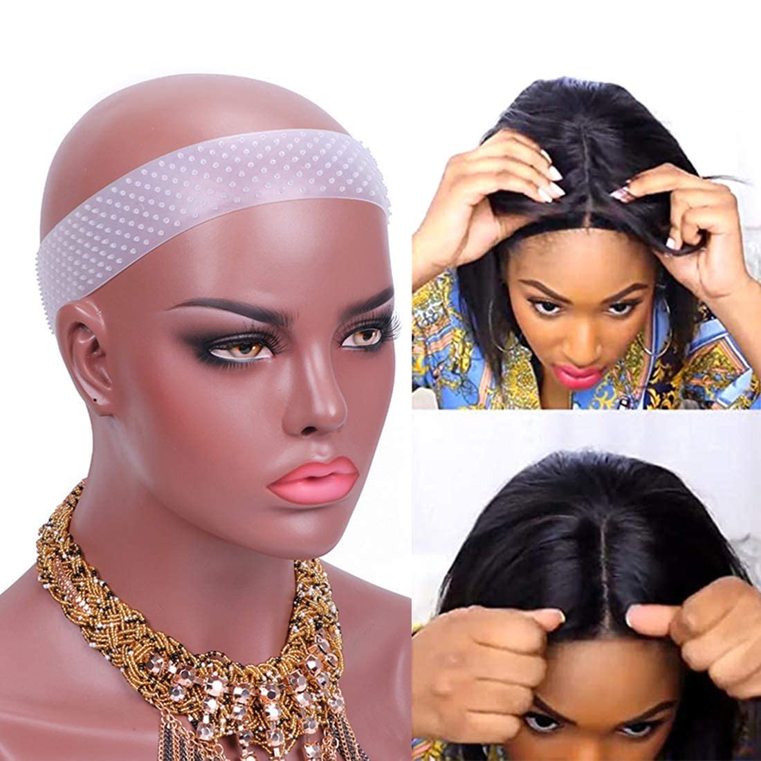 2 Pieces Adjustable Silicone Wig Headband Fix Non Slip Wig Bands Seamless Grip Strong Holder for Men Women Sports Yoga