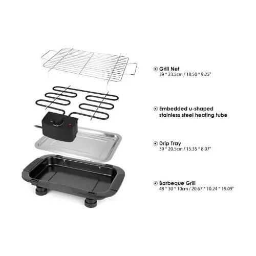 Indoor Smokeless Electric Barbeque Grill. Three Pin Plug, 220V 2000 Watts.
