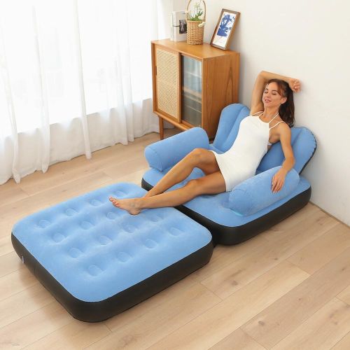 Portable Inflatable Sofa Couch Lounge Chair With Footbed For Indoor Outdoor Living Camping And Travelling