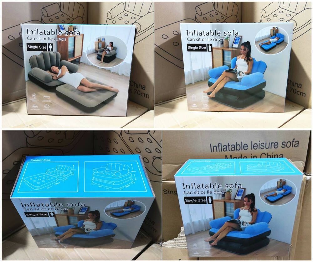 Portable Inflatable Sofa Couch Lounge Chair With Footbed For Indoor Outdoor Living Camping And Travelling