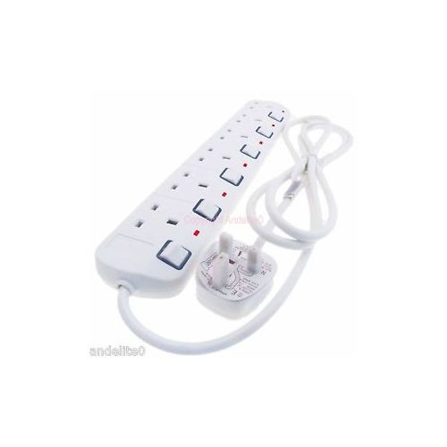 Jsb 6-Way Socket Power Extension Cable 10m Long White