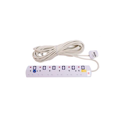 Jsb 6-Way Socket Power Extension Cable 10m Long White