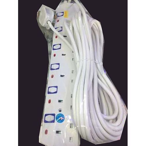 Jsb 6-Way Socket Power Extension Cable 10m Long White