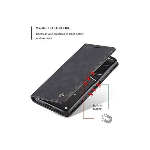 Caseme Wallet Black Retro Suede Leather Flip All-Round Protection Cover Case For Samsung Galaxy S21