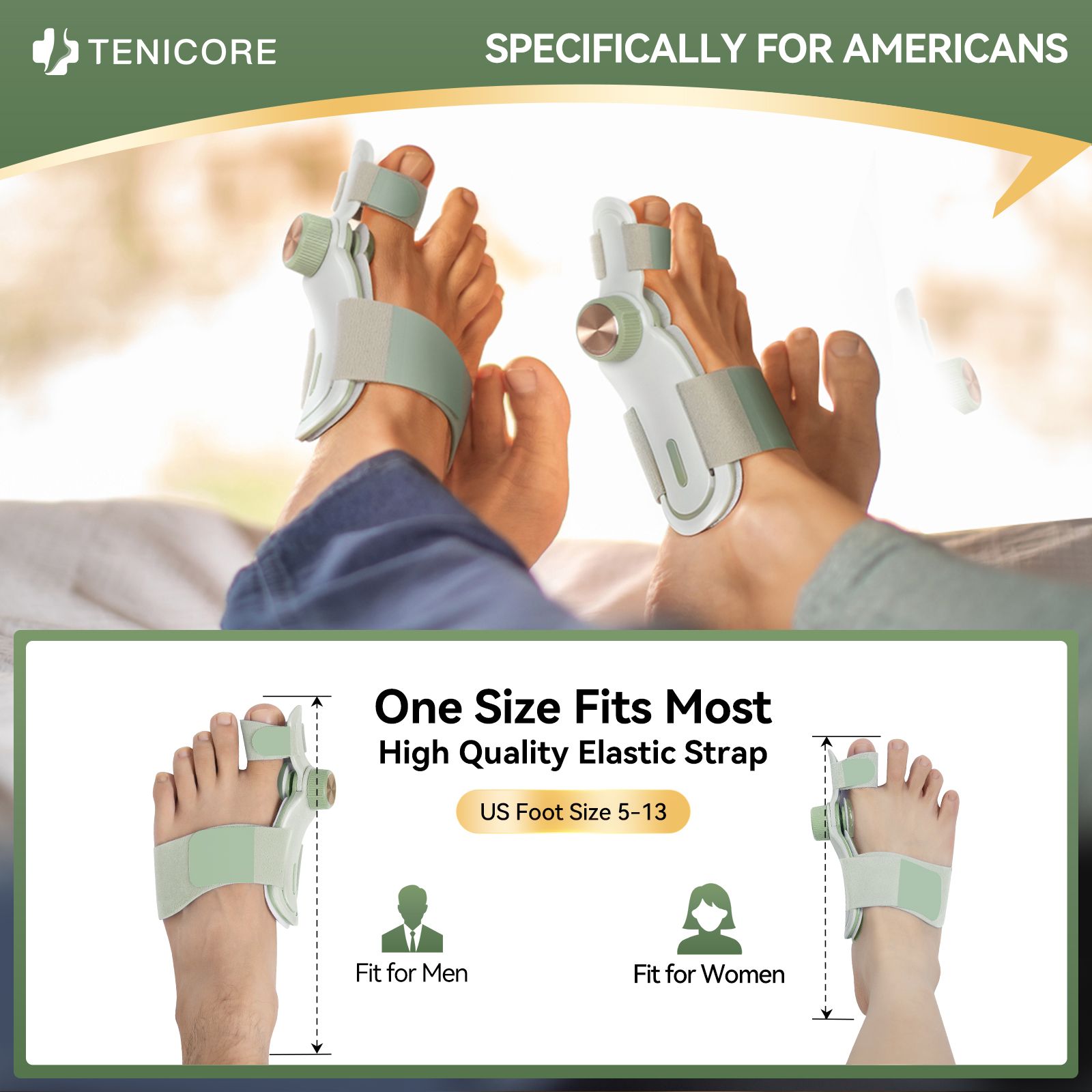 Bunion Corrector for Women & Men Comfortable, Effective Double Correction Adjustable Knob Orthopedic for Big Toe Relief Bunion Splints Hammer Toe Straightener with Silicone Pad, 1PCS