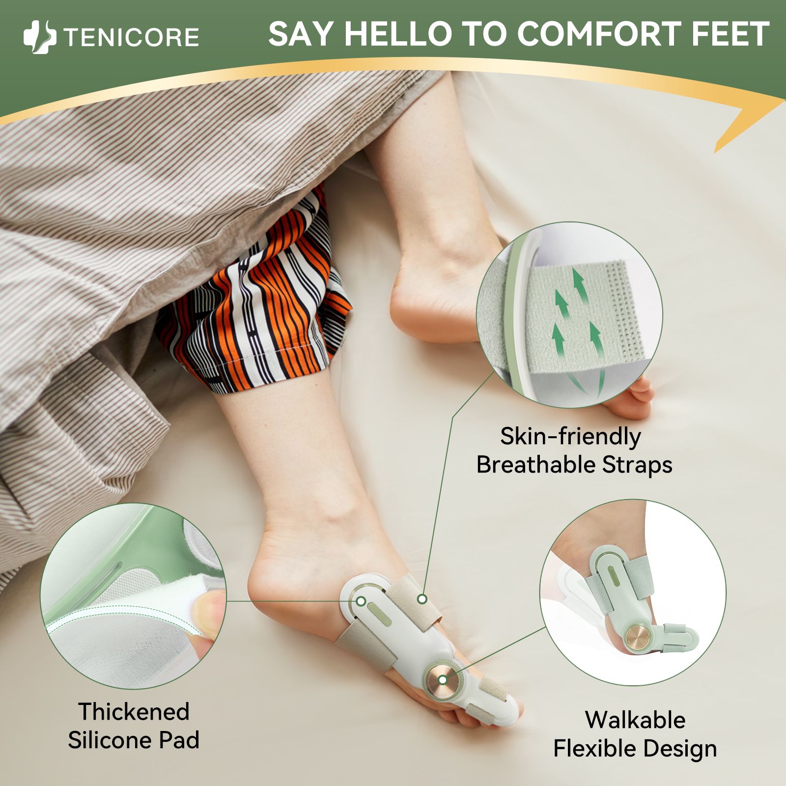 Bunion Corrector for Women & Men Comfortable, Effective Double Correction Adjustable Knob Orthopedic for Big Toe Relief Bunion Splints Hammer Toe Straightener with Silicone Pad, 1PCS