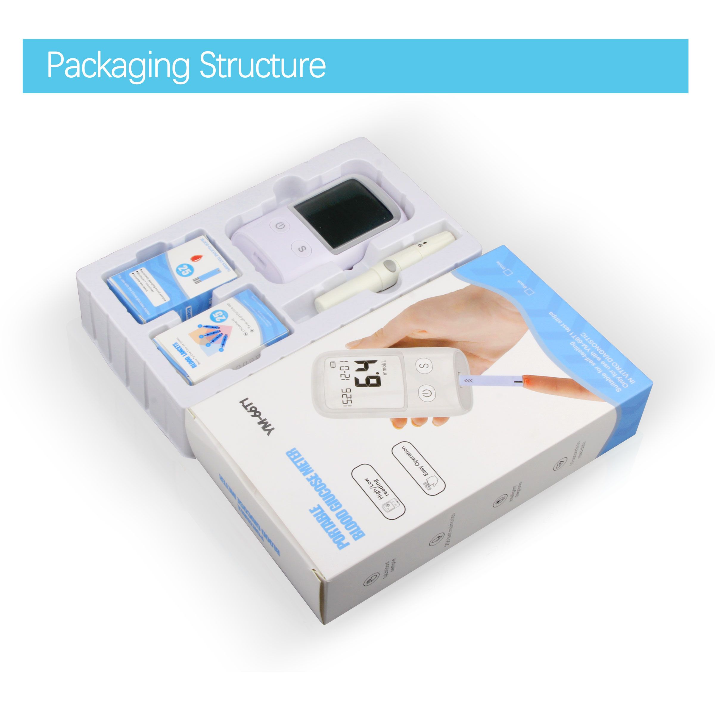 Blood Glucose Monitor Kit, Blood Sugar Test Kit with  Glucometer Strips, Lancets and 1 Lancing Devices, No Coding Required & Large Screen