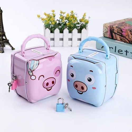 Cute Piggy Bank Safe With Iron Lock For Kids