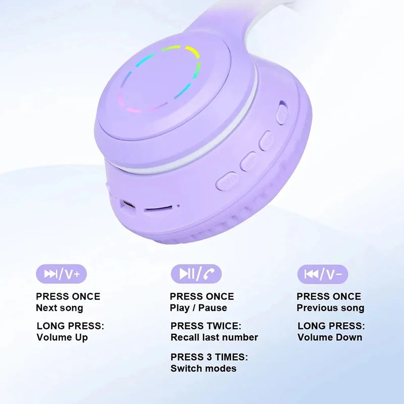Gradient Wireless Bluetooth Headphone LED Color Light Music Headset With Microphone For Kids Lovely Gift Game Sport Earphone