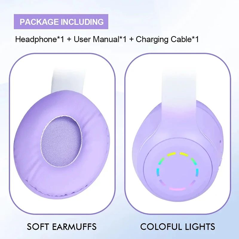 Gradient Wireless Bluetooth Headphone LED Color Light Music Headset With Microphone For Kids Lovely Gift Game Sport Earphone
