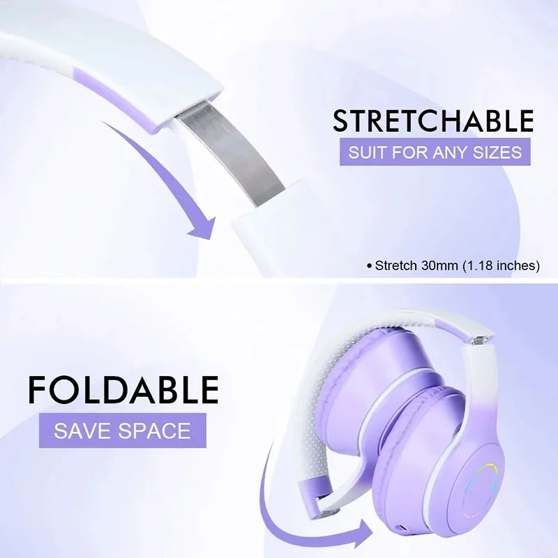 Gradient Wireless Bluetooth Headphone LED Color Light Music Headset With Microphone For Kids Lovely Gift Game Sport Earphone