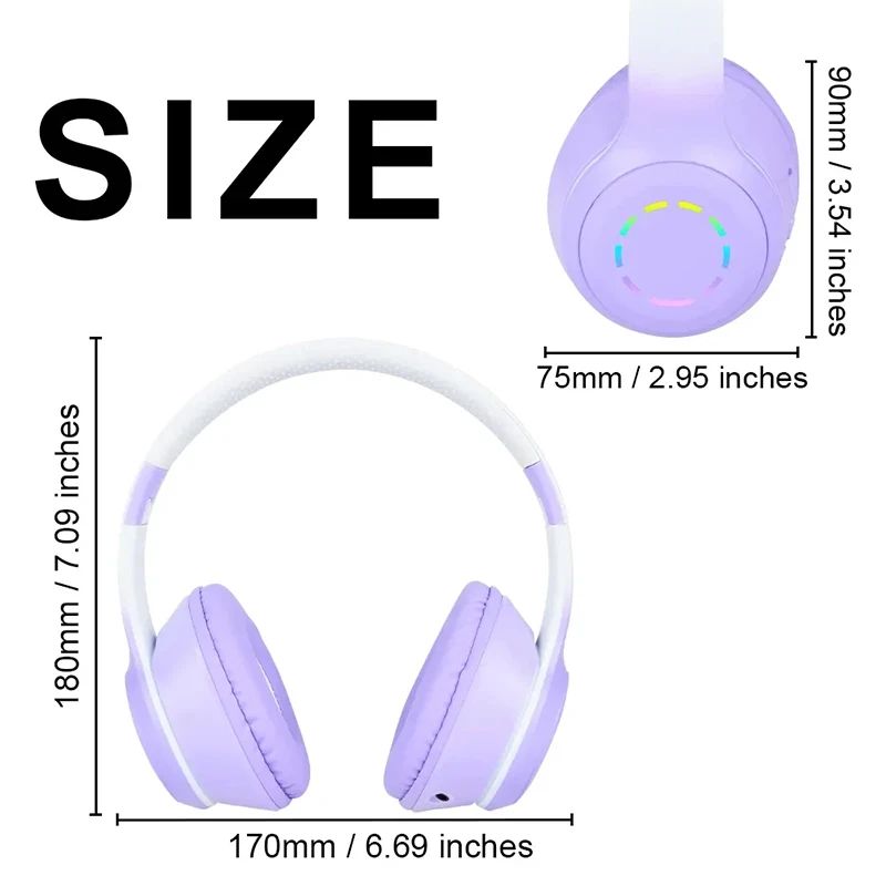 Gradient Wireless Bluetooth Headphone LED Color Light Music Headset With Microphone For Kids Lovely Gift Game Sport Earphone