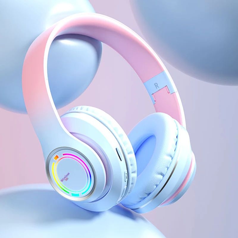 Wireless Bluetooth Headphones Children's Multi-color Light Headsets with Microphone can be Inserted SD Card HIFi Stereo Earphone
