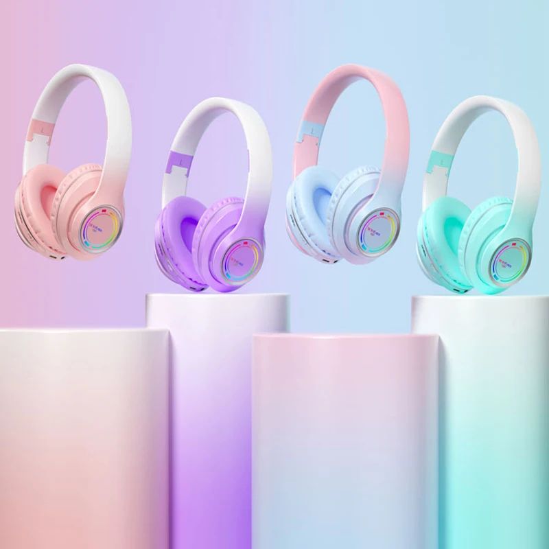 Wireless Bluetooth Headphones Children's Multi-color Light Headsets with Microphone can be Inserted SD Card HIFi Stereo Earphone