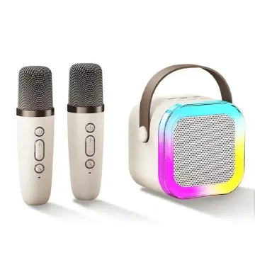 Bluetooth Audio K12 Karaoke Machine Portable 5.3 PA Bluetooth Speaker System with 2 Wireless Microphones Home Family Singing Children's Gifts Portable Mini Karaoke Speaker Microphone White