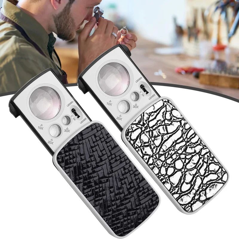 Magnifying Glass 30X 60X 90X Magnifier Jewelry Appraisal Reading High Magnification Acrylic Optical Lens Loupe with LED UV